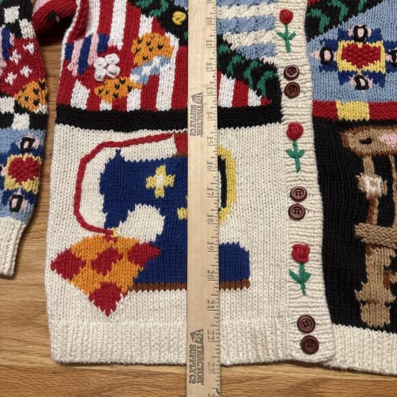 VTG Eagle Eye Americana Sweater Womens Large? Patriotic Flag Hand Knit Cardigan - Picture 4 of 11